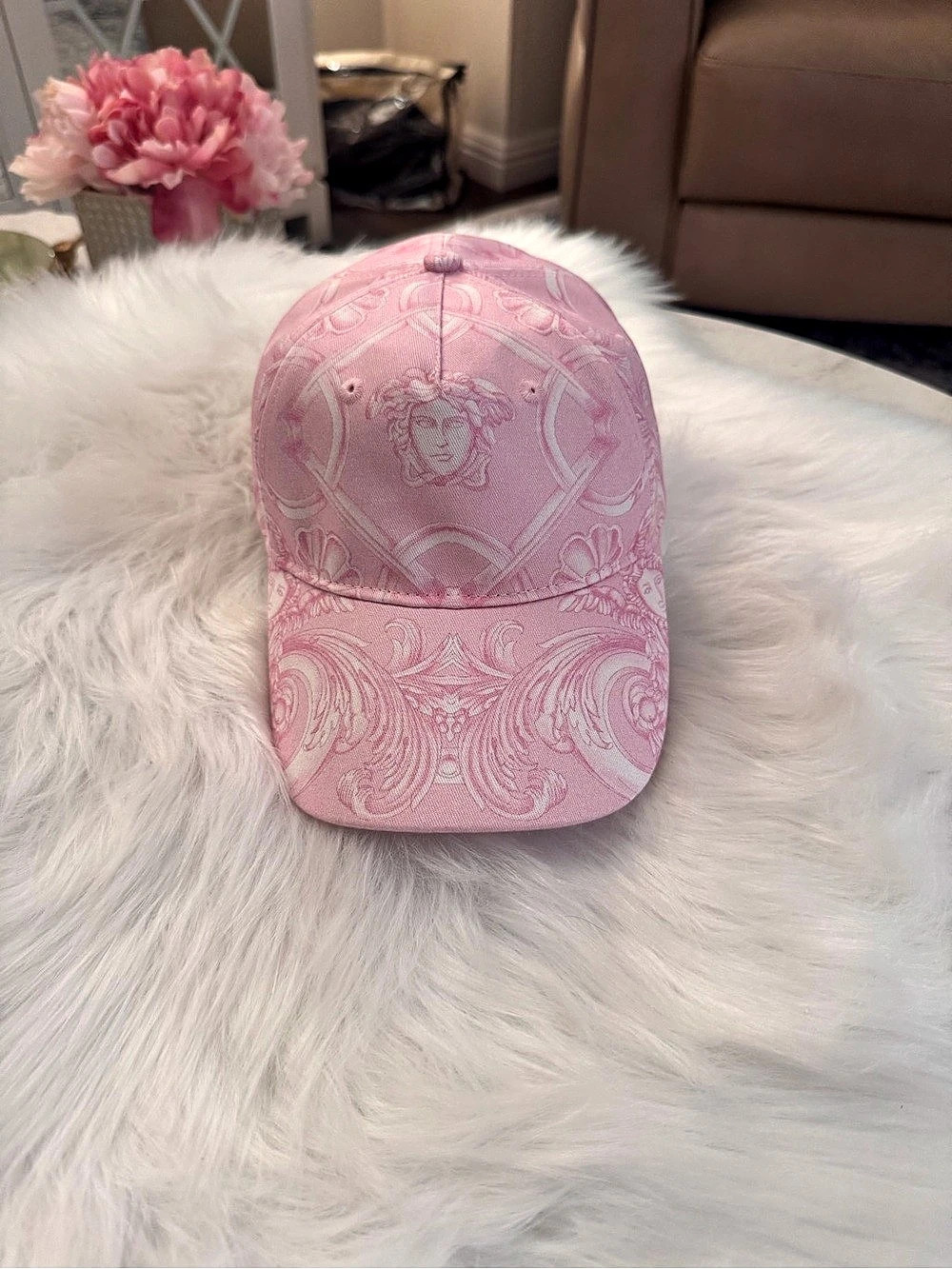 Versace Medusa Heritage Print Baseball Cap Pink New with Tag